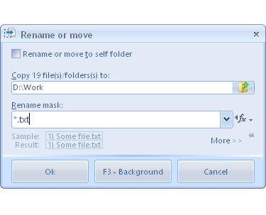 oMega Commander Features. Renaming template for renaming / moving. Replacing file extension.